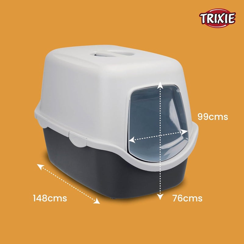 Trixie : - Vico Cat Litter Tray with Hood | Litter Tray with Hood, Door Flap and Handle | Made with Lightweight and Durable Material | Double Rim Keeps The Surrounding Area Clean & Tidy - Grey - Image 5