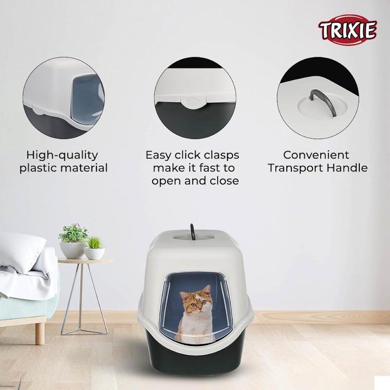 Trixie : - Vico Cat Litter Tray with Hood | Litter Tray with Hood, Door Flap and Handle | Made with Lightweight and Durable Material | Double Rim Keeps The Surrounding Area Clean & Tidy - Grey - Image 3