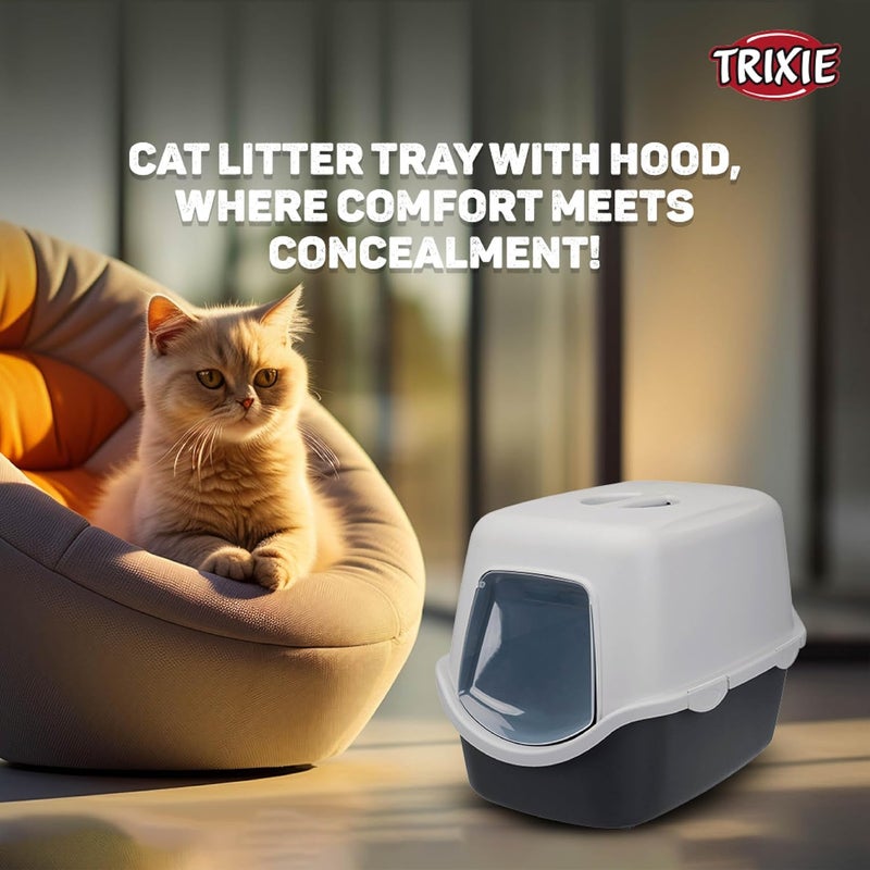 Trixie : - Vico Cat Litter Tray with Hood | Litter Tray with Hood, Door Flap and Handle | Made with Lightweight and Durable Material | Double Rim Keeps The Surrounding Area Clean & Tidy - Grey - Image 2