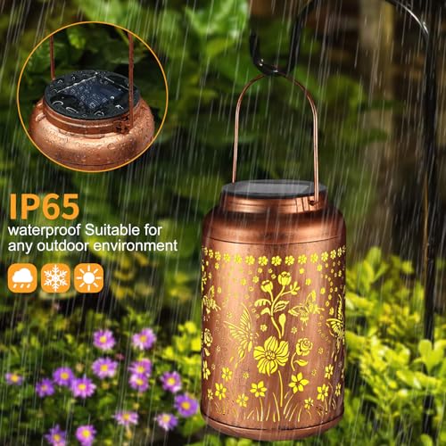 Tepaken Solar Lanterns Outdoor Waterproof Hummingbird Garden Decor Gifts for Women Mom Grandma Hanging Lights Metal Solar Decoration Outside for Yard PatioBackyardButterfly and Sunflower - Image 3