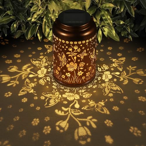 Tepaken Solar Lanterns Outdoor Waterproof Hummingbird Garden Decor Gifts for Women Mom Grandma Hanging Lights Metal Solar Decoration Outside for Yard PatioBackyardButterfly and Sunflower - Image 1