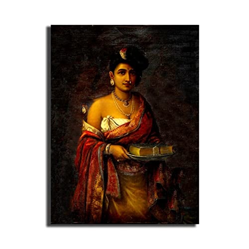 Sikhash Raja Ravi Varma Canvas Painting | The Maharani of Travancore | Classical Indian Vintage Portrait Famous Artist Painting for Living Room, Bedroom 35X26 Inches Unframed. - Image 5