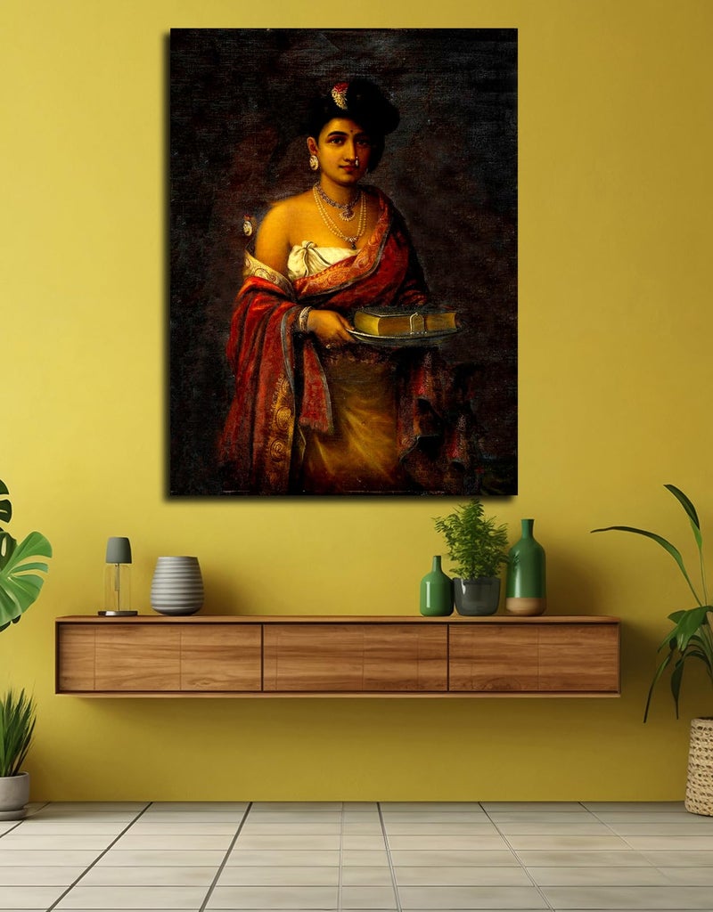 Sikhash Raja Ravi Varma Canvas Painting | The Maharani of Travancore | Classical Indian Vintage Portrait Famous Artist Painting for Living Room, Bedroom 35X26 Inches Unframed. - Image 4