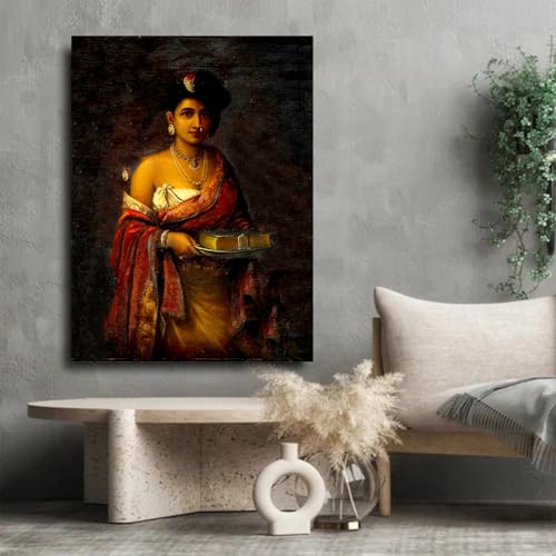 Sikhash Raja Ravi Varma Canvas Painting | The Maharani of Travancore | Classical Indian Vintage Portrait Famous Artist Painting for Living Room, Bedroom 35X26 Inches Unframed. - Image 2
