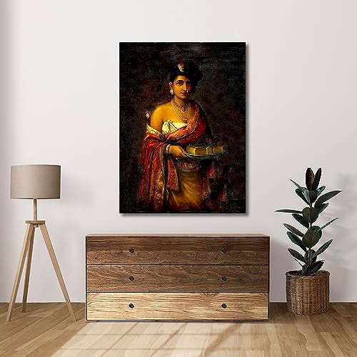Sikhash Raja Ravi Varma Canvas Painting | The Maharani of Travancore | Classical Indian Vintage Portrait Famous Artist Painting for Living Room, Bedroom 35X26 Inches Unframed. - Image 3