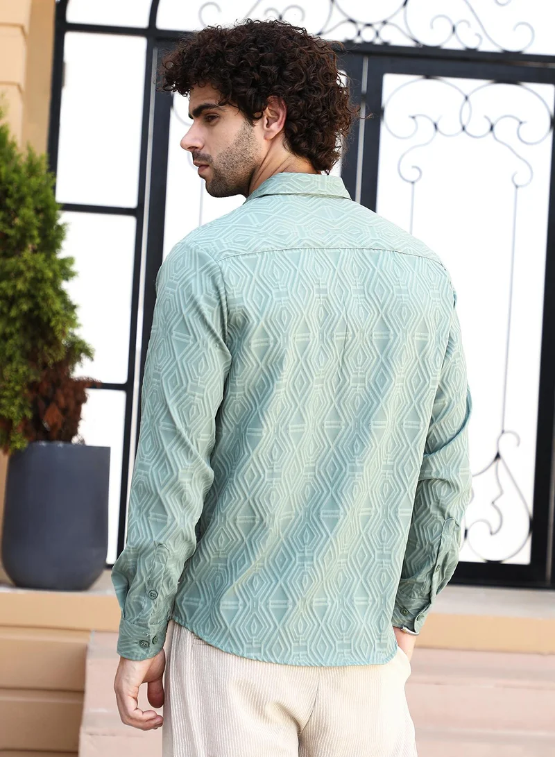 Campus Sutra Men's Mint Green Illuminator-Tactile Shirt