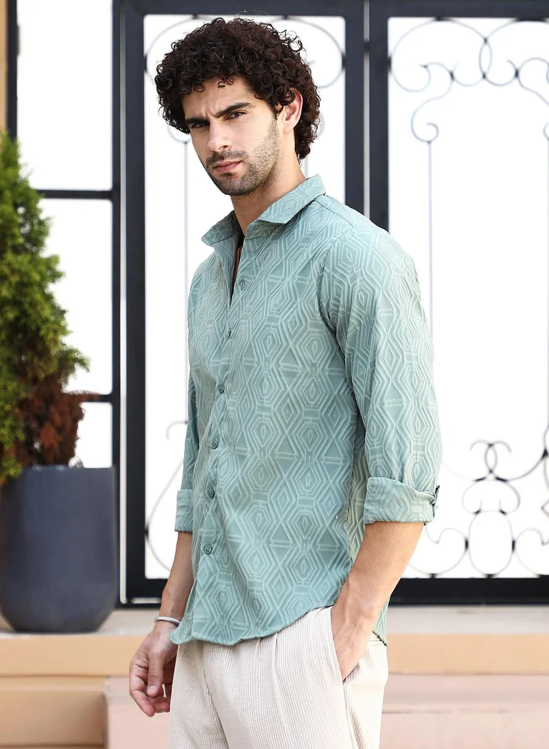 Campus Sutra Men's Mint Green Illuminator-Tactile Shirt