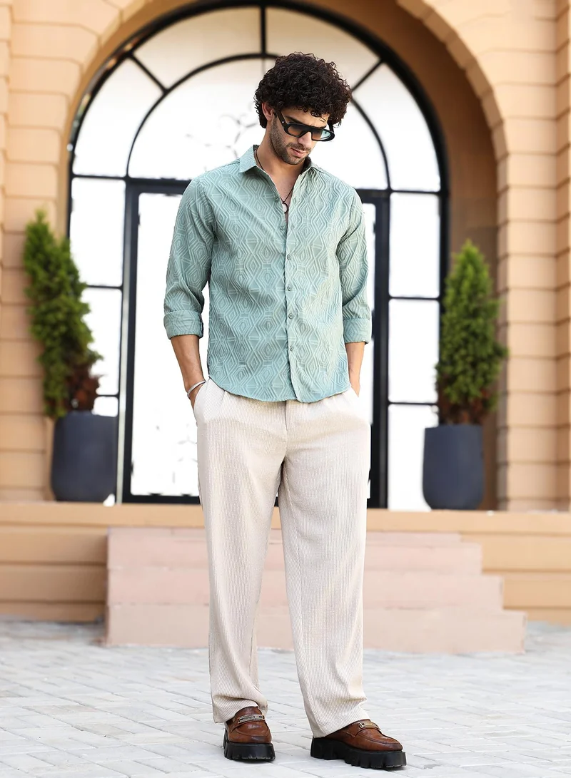 Campus Sutra Men's Mint Green Illuminator-Tactile Shirt