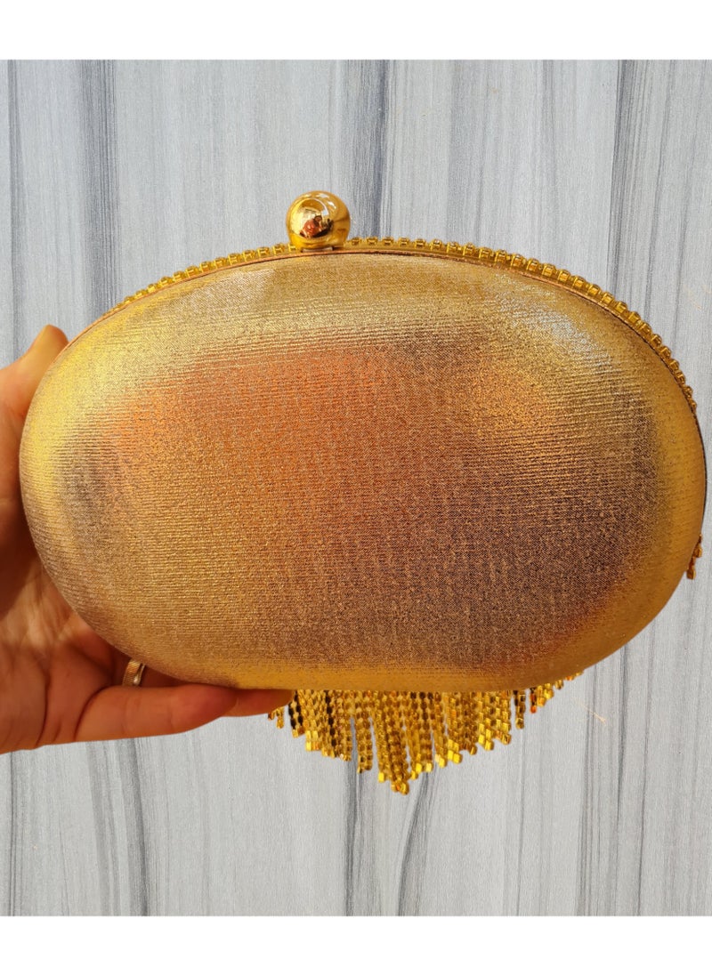 Generic Women's Gold Evening Bag – Elegant Clutch for Parties & Special Occasions – Spacious Crossbody Purse with Long Chain – Stylish Handbag for Women  - Image 2