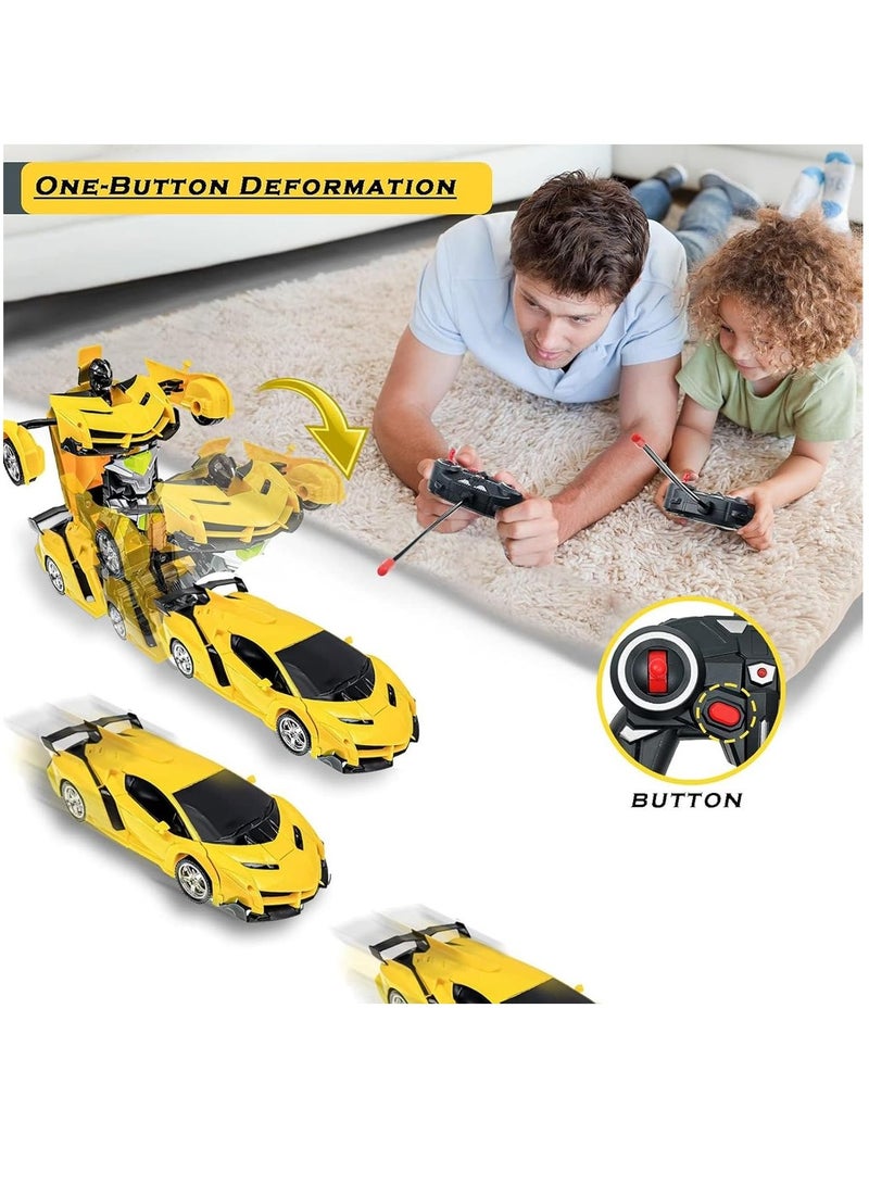 يوكا التوصيف: لعبة سيارات التحكم عن بعد للأطفال، لعبة سيارة روبوت بتحويلة 2 في 1 لهدية عيد ميلاد، مقياس 1:18 مع زر واحد للتحويل، لعبة سيارة متحولة للأولاد والبنات من عمر 5 إلى 12 سنة (أصفر) - Image 2
