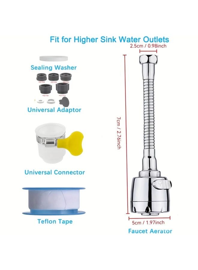 Universal Silvery Sink Faucet Extension Nozzle 360 Rotatable Spray Head Two Modes Splash Proof - Image 4