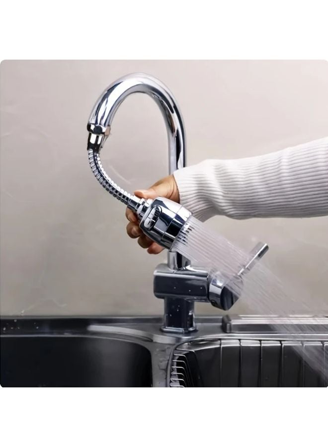 Universal Silvery Sink Faucet Extension Nozzle 360 Rotatable Spray Head Two Modes Splash Proof - Image 3