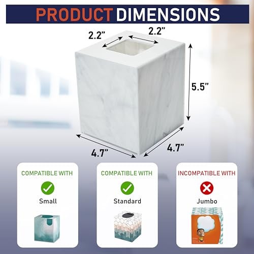 Dasher Products Acrylic Tissue Box Holder, Square Dispenser for Facial Tissues, Napkins, and Dryer Sheets. Perfect for Bathrooms, Desks, Countertops, Vanities, Bedrooms, and Nightstands (Square, Marble) - Image 2