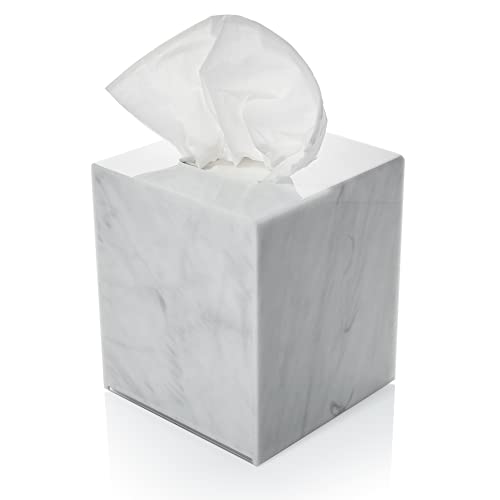 Dasher Products Acrylic Tissue Box Holder, Square Dispenser for Facial Tissues, Napkins, and Dryer Sheets. Perfect for Bathrooms, Desks, Countertops, Vanities, Bedrooms, and Nightstands (Square, Marble) - Image 1