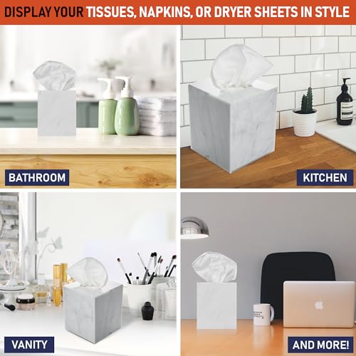 Dasher Products Acrylic Tissue Box Holder, Square Dispenser for Facial Tissues, Napkins, and Dryer Sheets. Perfect for Bathrooms, Desks, Countertops, Vanities, Bedrooms, and Nightstands (Square, Marble) - Image 4