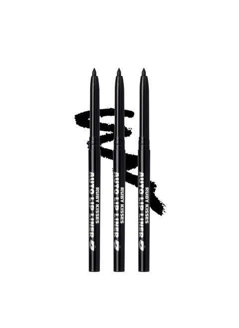 Ruby Kisses Auto Lip Liner Pencil Long Lasting  NonFading Smooth Application NonFeathering with Rich Color No Sharpener Needed Ideal for Full Lips Look Black 3 PACK