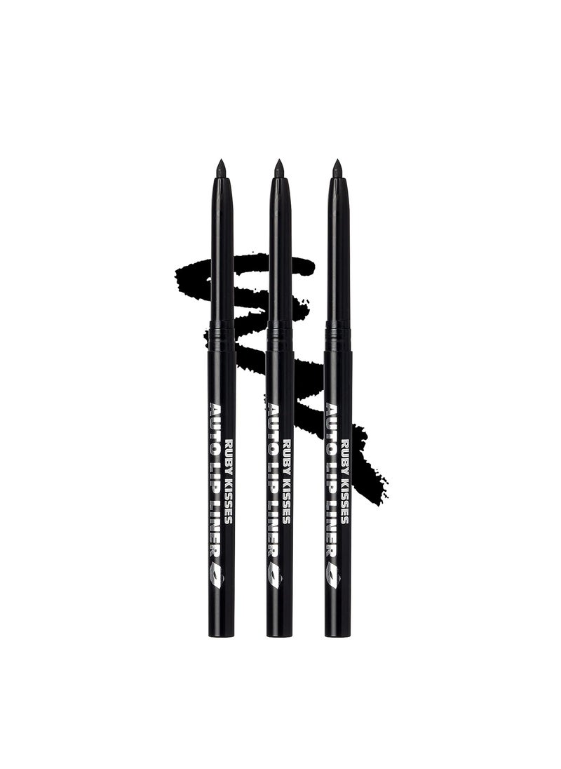 Ruby Kisses Auto Lip Liner Pencil Long Lasting  NonFading Smooth Application NonFeathering with Rich Color No Sharpener Needed Ideal for Full Lips Look Black 3 PACK