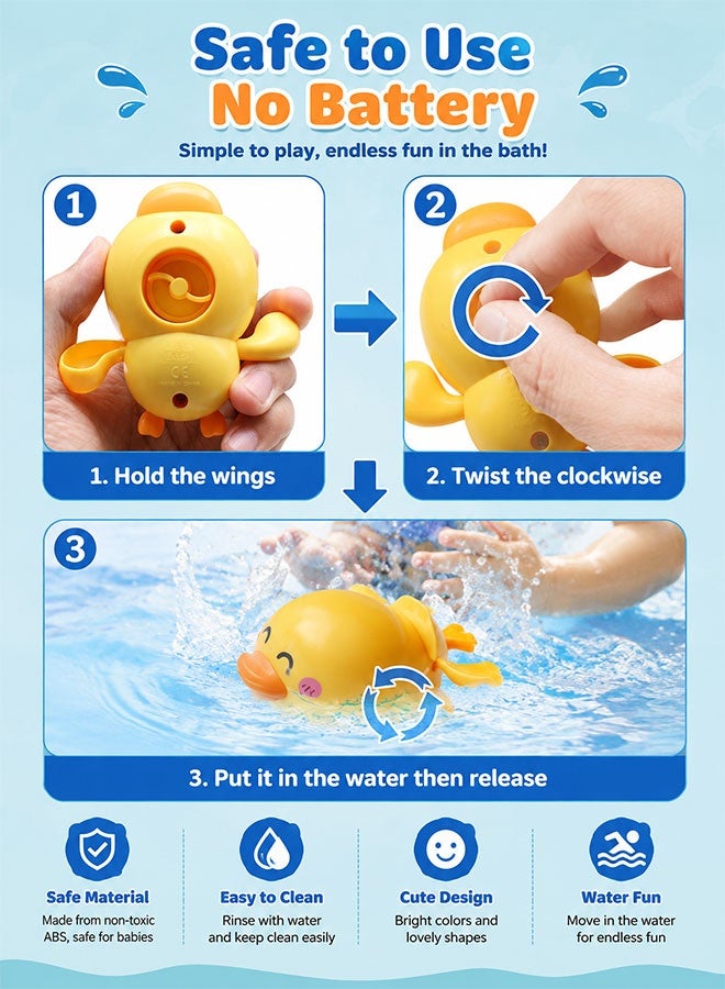 Super ZYouth 3 PCS Baby Bath Toys, Wind-Up Swimming Duck Bath Toys for Toddlers, No Battery Bathtub Water Toys, Cute Floating Pool Toys for Kids - Image 2