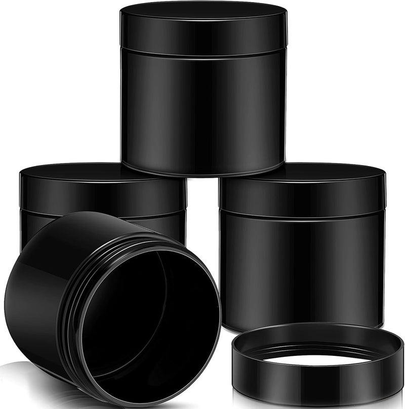 Patelai 4 Pieces Round Wide-mouth Leak Proof Plastic Container Jars with Lids for Travel Storage Makeup Beauty Products Face Creams Oils Salves Ointments DIY Making(6 Ounce,Pure Black) - Image 1