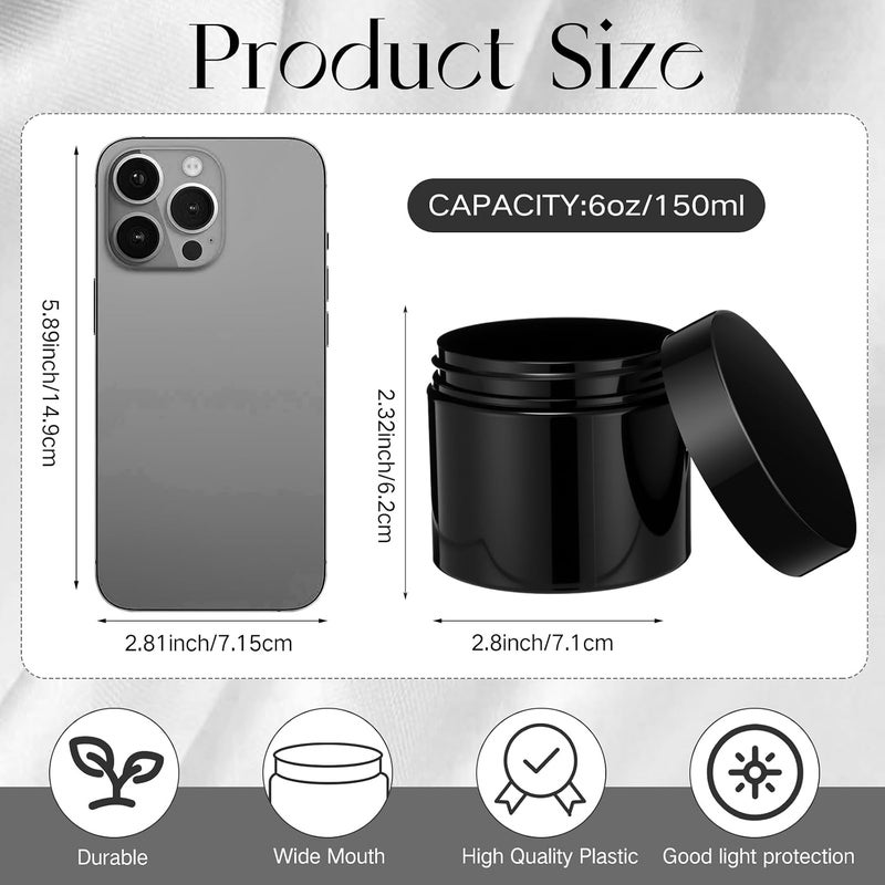 Patelai 4 Pieces Round Wide-mouth Leak Proof Plastic Container Jars with Lids for Travel Storage Makeup Beauty Products Face Creams Oils Salves Ointments DIY Making(6 Ounce,Pure Black) - Image 2