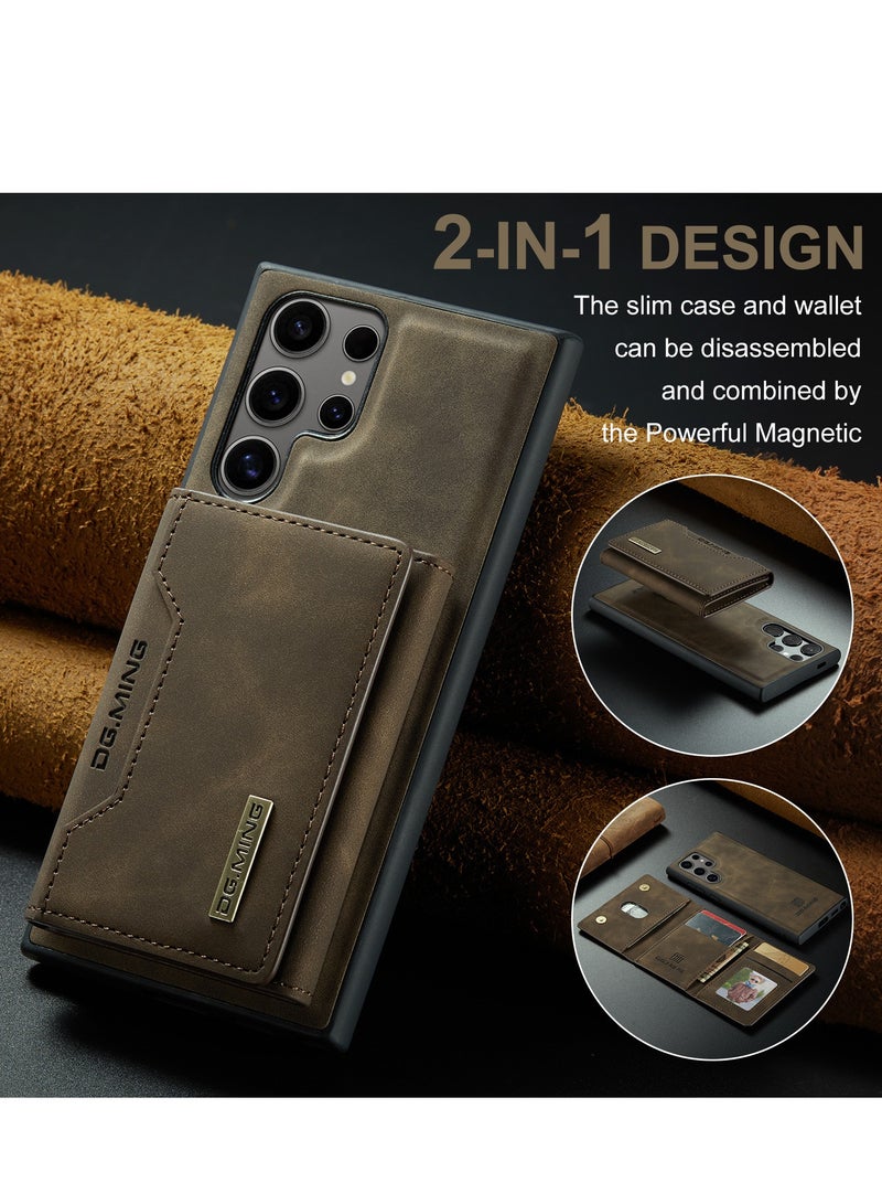 جراب جلد فاخر لهاتف Samsung Galaxy S24 Ultra/S24 Plus/S24 بتصميم يشبه المحفظة، قابل للفصل بالمغناطيسية، مع جيب محفظة ثلاثي الطيات. - Image 5