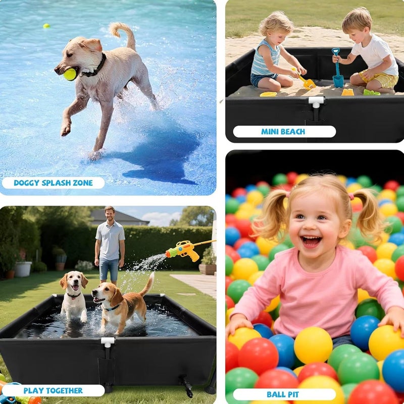 Bewinner Small Deep PVC Above Ground Swimming Pool Puncture Proof Weather Proof Frame for Family Kids Pets, 37.4x37.4x7.9 Inch, Black, Outdoor Backyard Garden Summer Water Party - Image 2