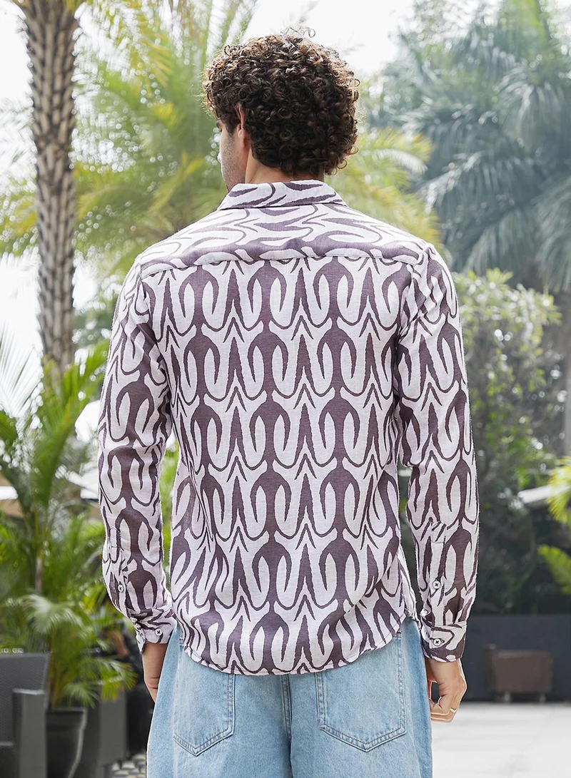 Campus Sutra Campus Sutra Men's Amethsyt Purple Trident Imprint Shirt For Casual Wear | Spread Collar | Long Cuffed Sleeves | Button Closure | Shirt Crafted With Comfort Fit For Everyday Wear