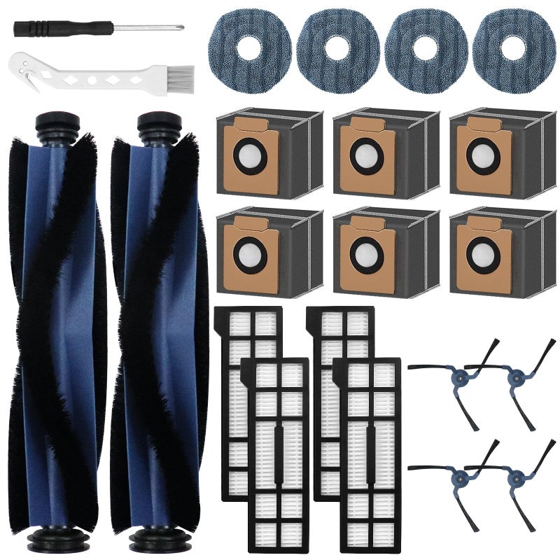 Asrhine 22 Pack Accessories for Eufy X10 Pro Omni Robot Vacuum Cleaner Replacement Parts, 2 Mainbrush 4 Sidebrush 6 Dust Bag 4 Filter 4 Mop Pads 1 Cleaning Brush 1 Screwdriver - Image 1