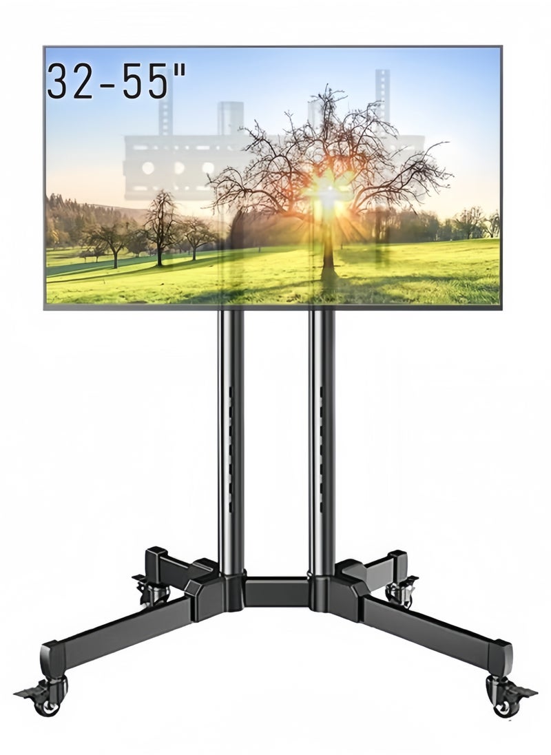 FlashHawk Mobile TV Stand Cart for 32 to 55 inch TVs, Height Adjustable Portable TV Stand with Wheels for Bedroom, Living Room  - Image 1