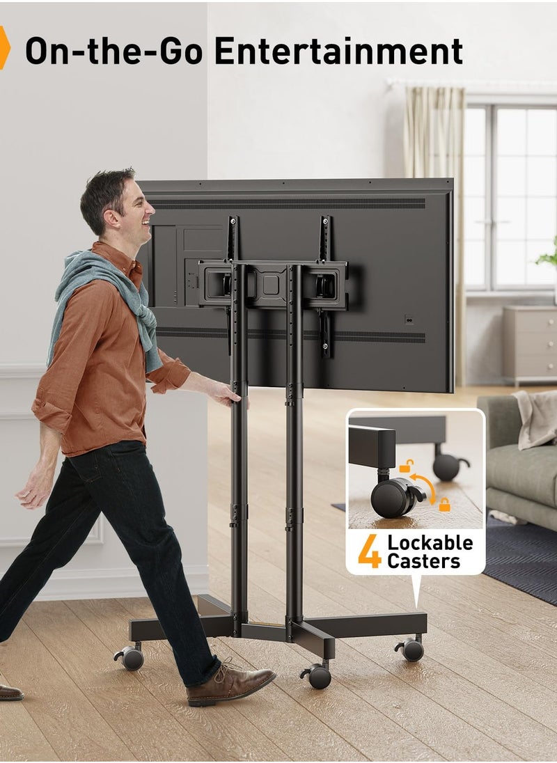 FlashHawk Mobile TV Stand Cart for 32 to 55 inch TVs, Height Adjustable Portable TV Stand with Wheels for Bedroom, Living Room  - Image 3