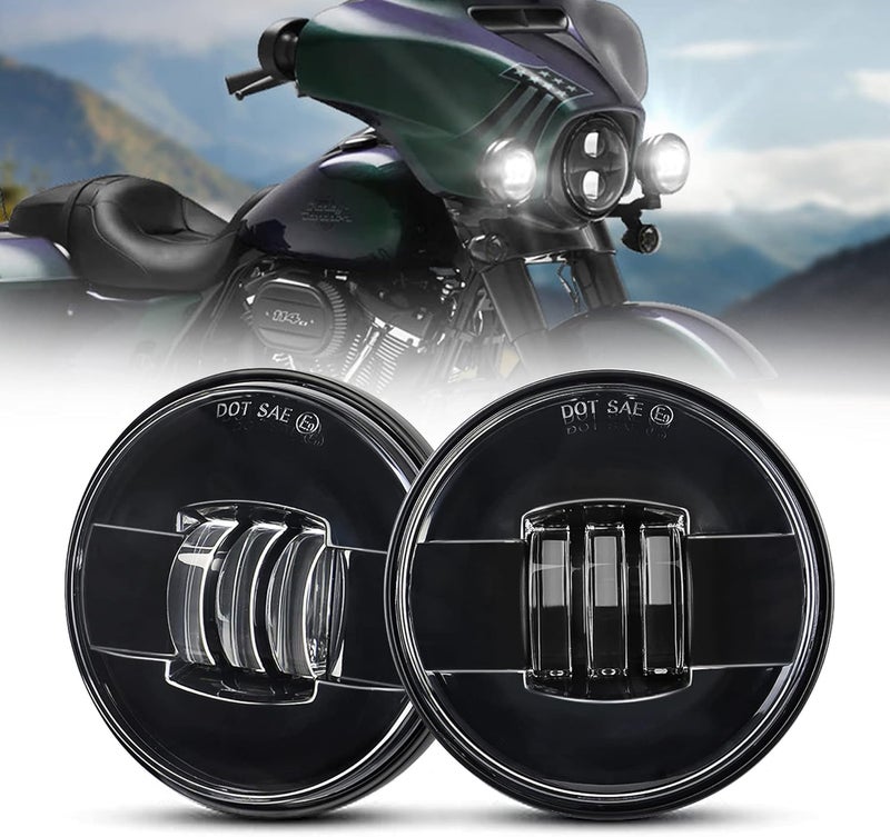 Akmties H-D Fatboy 4.5 Inch LED Fog Light - Black Motorcycle Auxiliary Projector Driving Lamp - Image 1