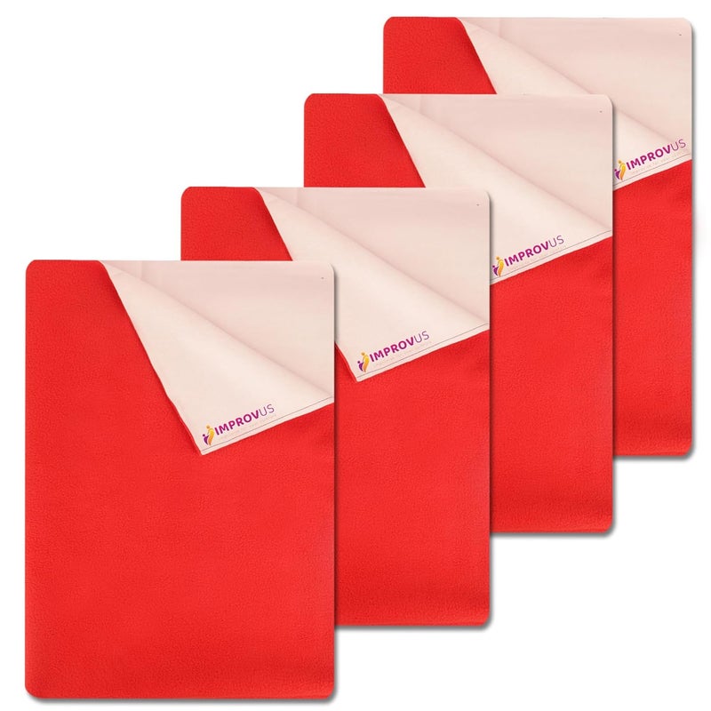 IMPROVUS Instadry AntiPiling Fleece Extra Absorbent Quick Dry Sheet for New Born Babies Cotton Bed Protector Mattress Reusable Waterproof Baby Cot Sheet for Toddler Infant Red Pack of 4