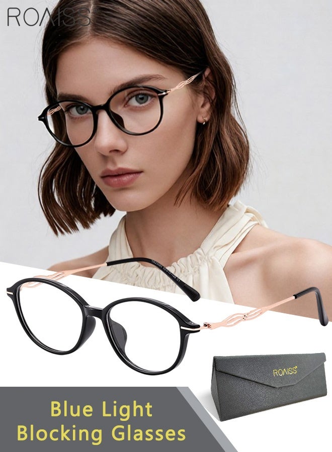 رويس نظارات نسائية مضادة للأشعة فوق البنفسجية والوهج مع فلتر للضوء الأزرق، نظارات كمبيوتر بيضاوية الشكل مضادة لإجهاد العين والصداع، لون أسود وذهبي وردي - Image 1