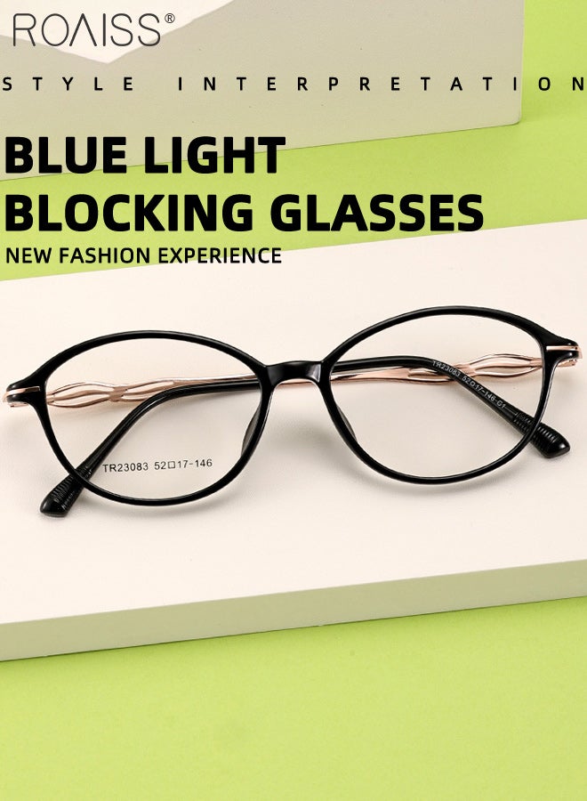 رويس نظارات نسائية مضادة للأشعة فوق البنفسجية والوهج مع فلتر للضوء الأزرق، نظارات كمبيوتر بيضاوية الشكل مضادة لإجهاد العين والصداع، لون أسود وذهبي وردي - Image 5