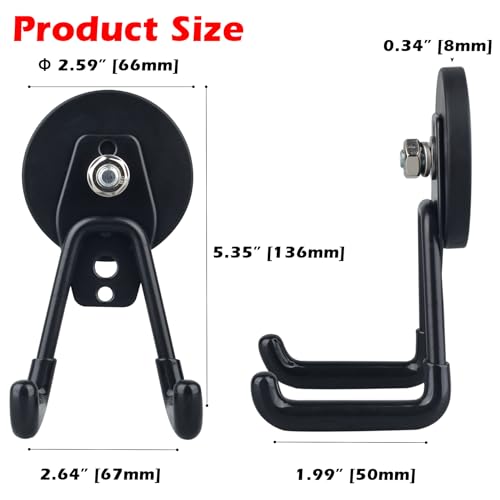 MUTUACTOR Heavy Duty Magnetic Hook,2PCS Anti-Slip Storage Magnet Hooks for Organizer, Magnetic Mount Garage Double Utility Hooks Hanging Impact Drivers Garden Hoses Hardware Box - Image 5
