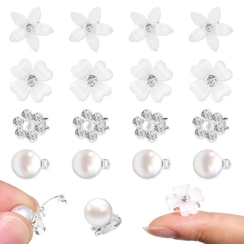 Qulkws 20Pcs Mini Rhinestone Hair Pins, White Flower Hair Clips, Mini Clips for Women Cute Small Flower Clip, Decorative Wedding Bridal - Image 1
