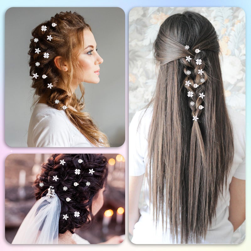 Qulkws 20Pcs Mini Rhinestone Hair Pins, White Flower Hair Clips, Mini Clips for Women Cute Small Flower Clip, Decorative Wedding Bridal - Image 3