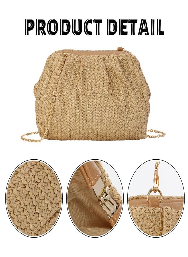 Fecialy Straw Clutch Purse for Women Summer Beach Bag Dumpling Clutch Straw Crossbody Bag Beach Woven Rattan Bag - Image 5