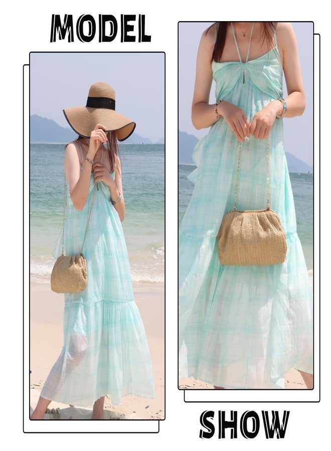 Fecialy Straw Clutch Purse for Women Summer Beach Bag Dumpling Clutch Straw Crossbody Bag Beach Woven Rattan Bag - Image 2