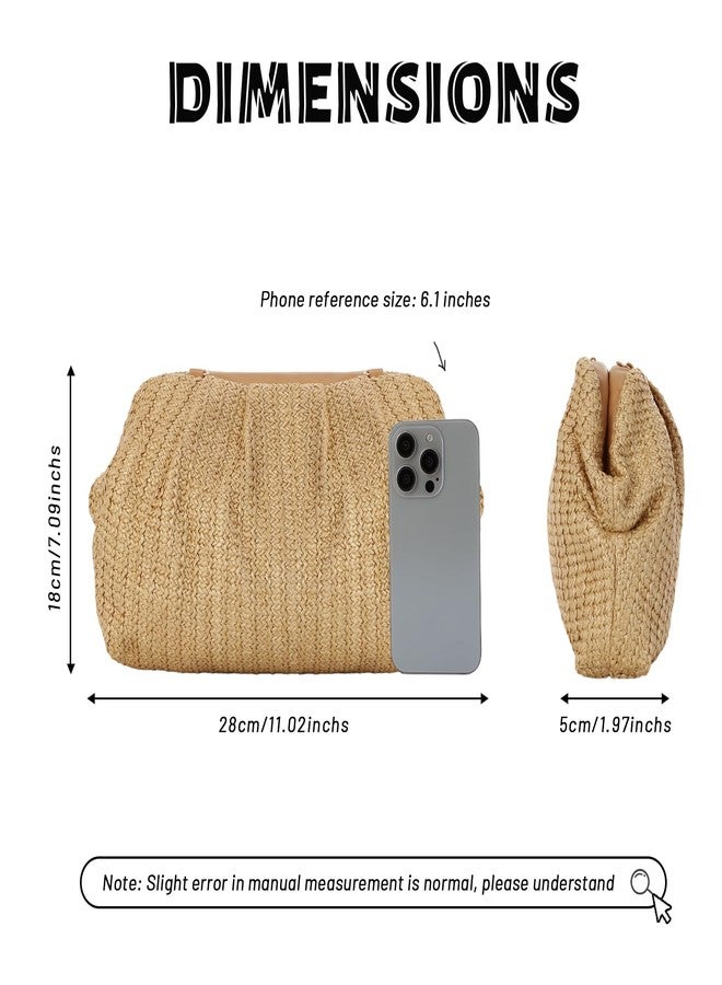 Fecialy Straw Clutch Purse for Women Summer Beach Bag Dumpling Clutch Straw Crossbody Bag Beach Woven Rattan Bag - Image 4