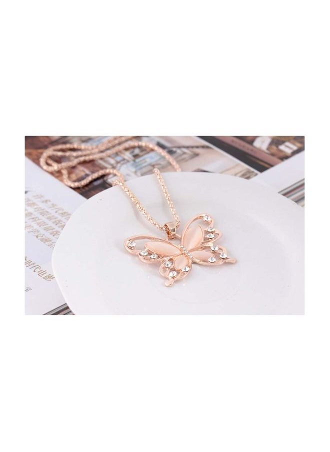 NIBEMINENT - Rhinestone Studded Butterfly Pendant Necklace - Image 1
