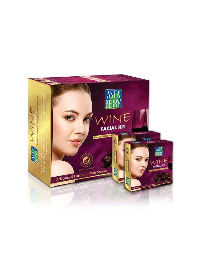 Astaberry Wine Professional Facial Kit 12 Pouch Set (6 Steps) For All Skin Types Remove Wrinkles & Glowing Skin Goodness Of Red Grape Extracts Aloe Vera Extract & Olive Oil - Image 1