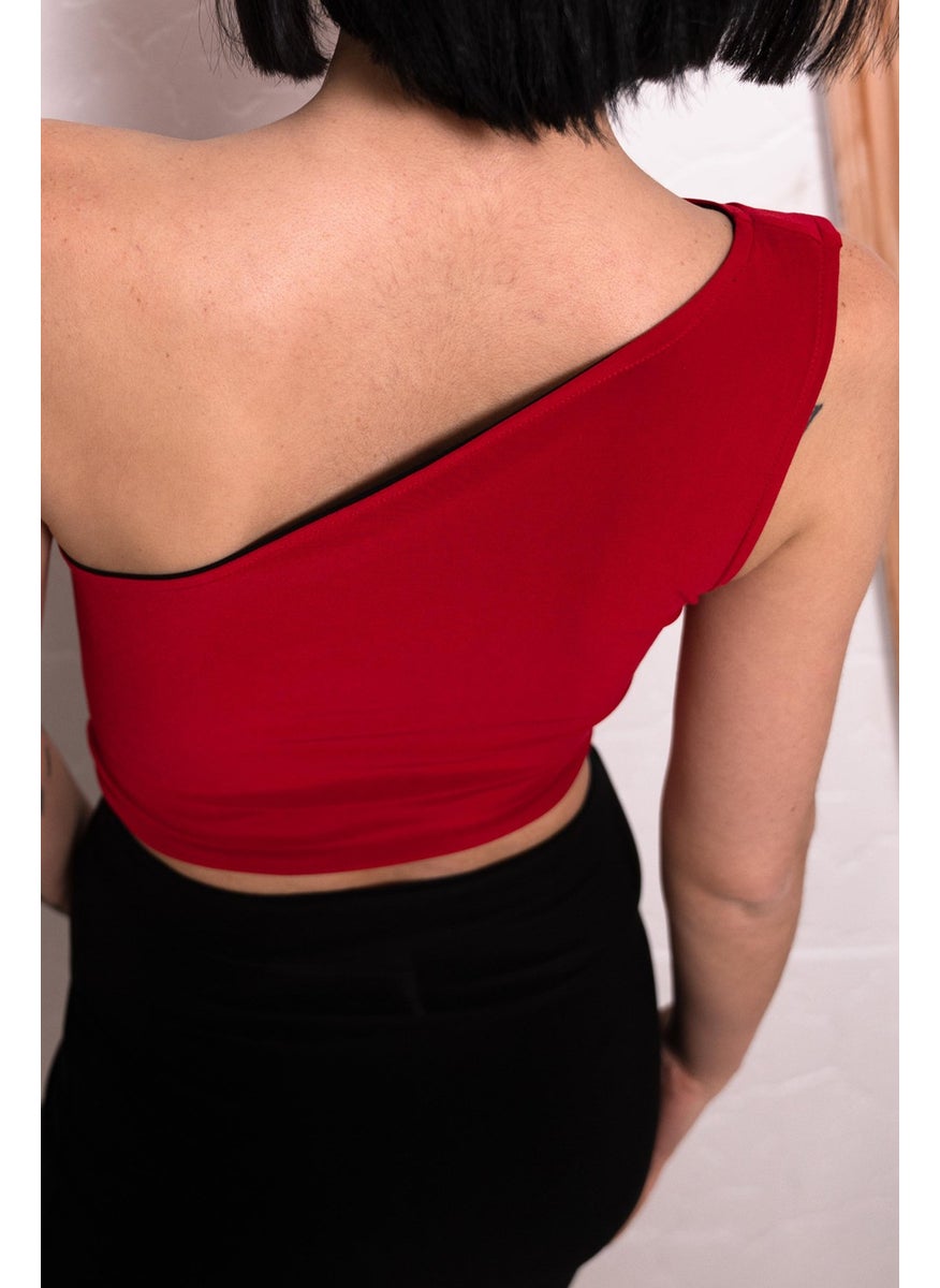 Green Red Reversible Flexible Lycra Tango One Shoulder Crop Top