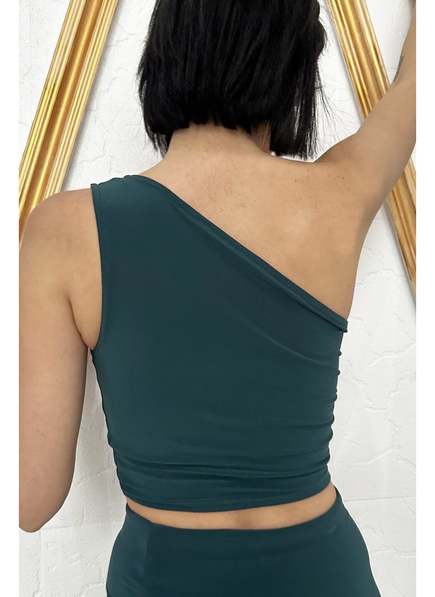 Green Red Reversible Flexible Lycra Tango One Shoulder Crop Top
