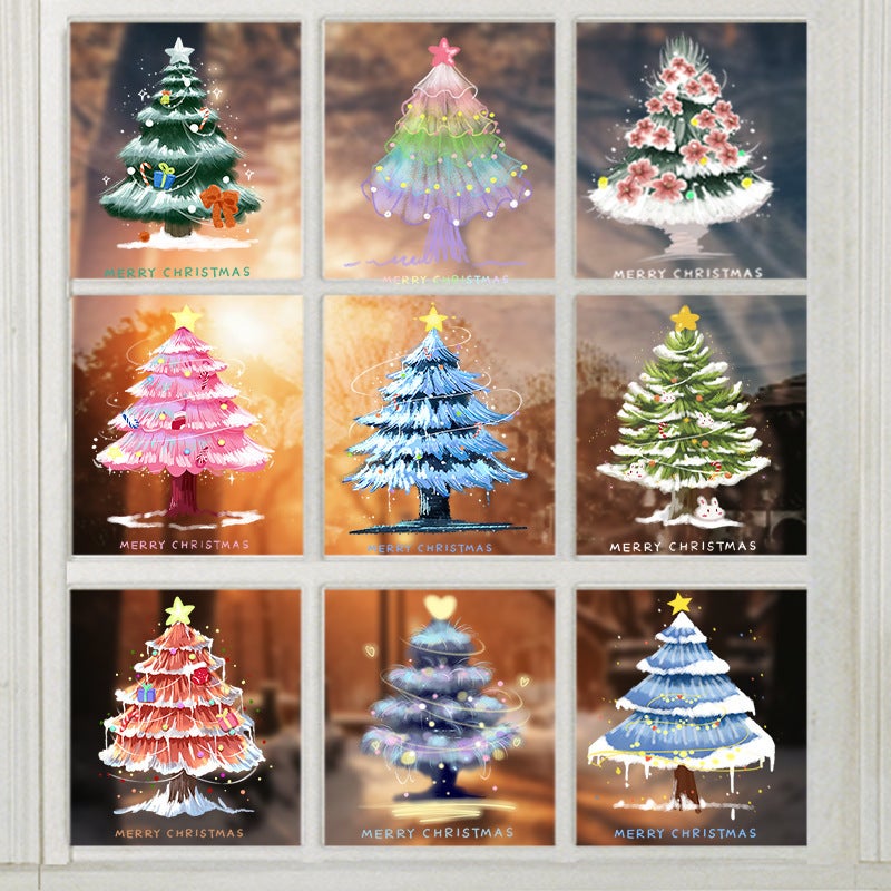Colorful Christmas Tree Holiday Scene Decorations Shopping Mall Window Electrostatic Glass Stickers Window Stickers - Image 2