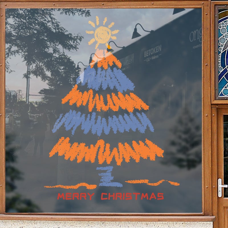 Colorful Christmas Tree Holiday Scene Decorations Shopping Mall Window Electrostatic Glass Stickers Window Stickers - Image 5