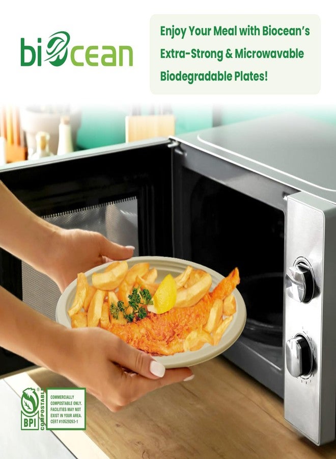 biocean 12.5 Inch Compostable Oval Plates [125-Value Pack] - Sustainable and Heavy-Duty Compostable Paper Plates, Natural Sugarcane Bagasse Biodegradable Plate, Natural Brown - Image 4