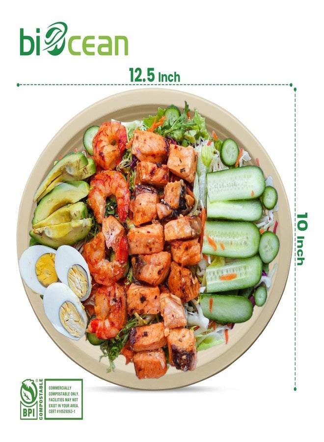 biocean 12.5 Inch Compostable Oval Plates [125-Value Pack] - Sustainable and Heavy-Duty Compostable Paper Plates, Natural Sugarcane Bagasse Biodegradable Plate, Natural Brown - Image 5