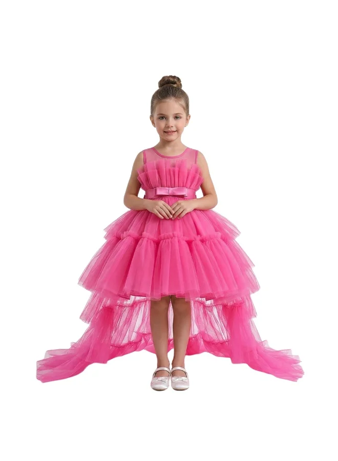 بيداني Hot Pink Tiered Ruffle Ball Gown with Bow Accent