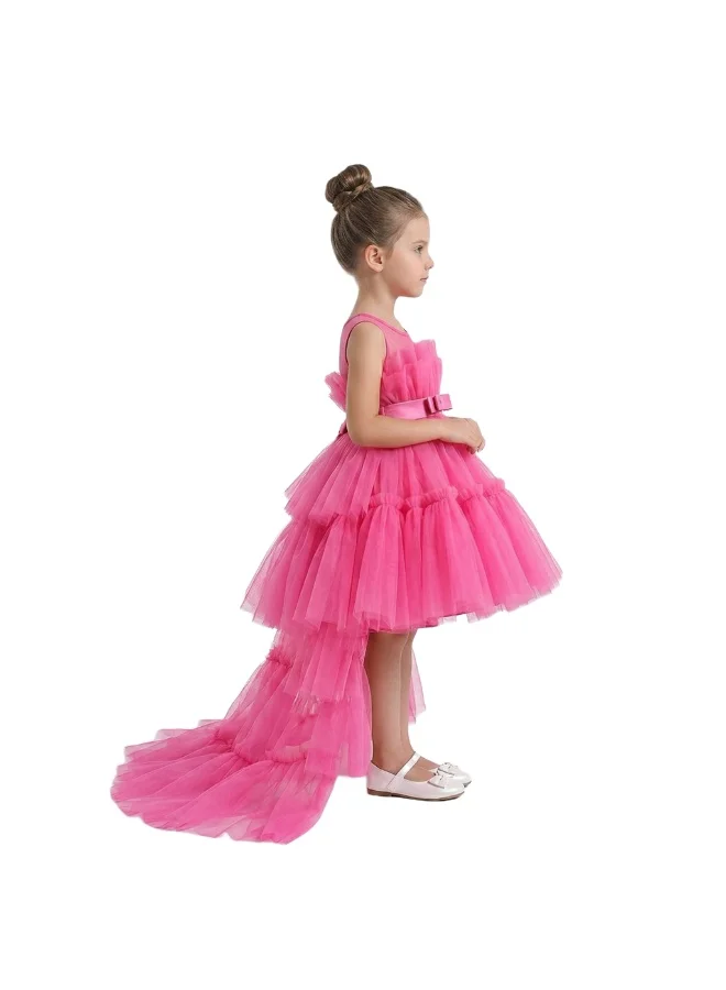 بيداني Hot Pink Tiered Ruffle Ball Gown with Bow Accent